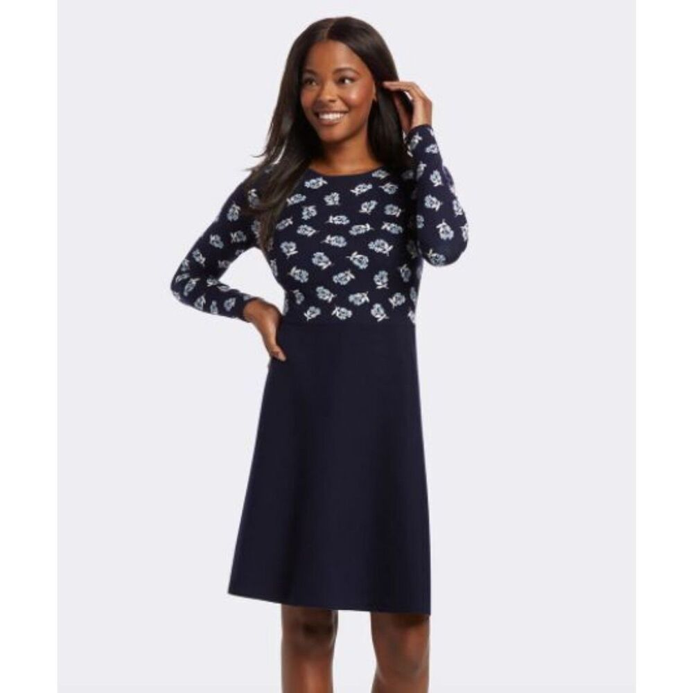 NWT Draper James Floral A-Line Sweater Dress Blue Size Small S Knit $150